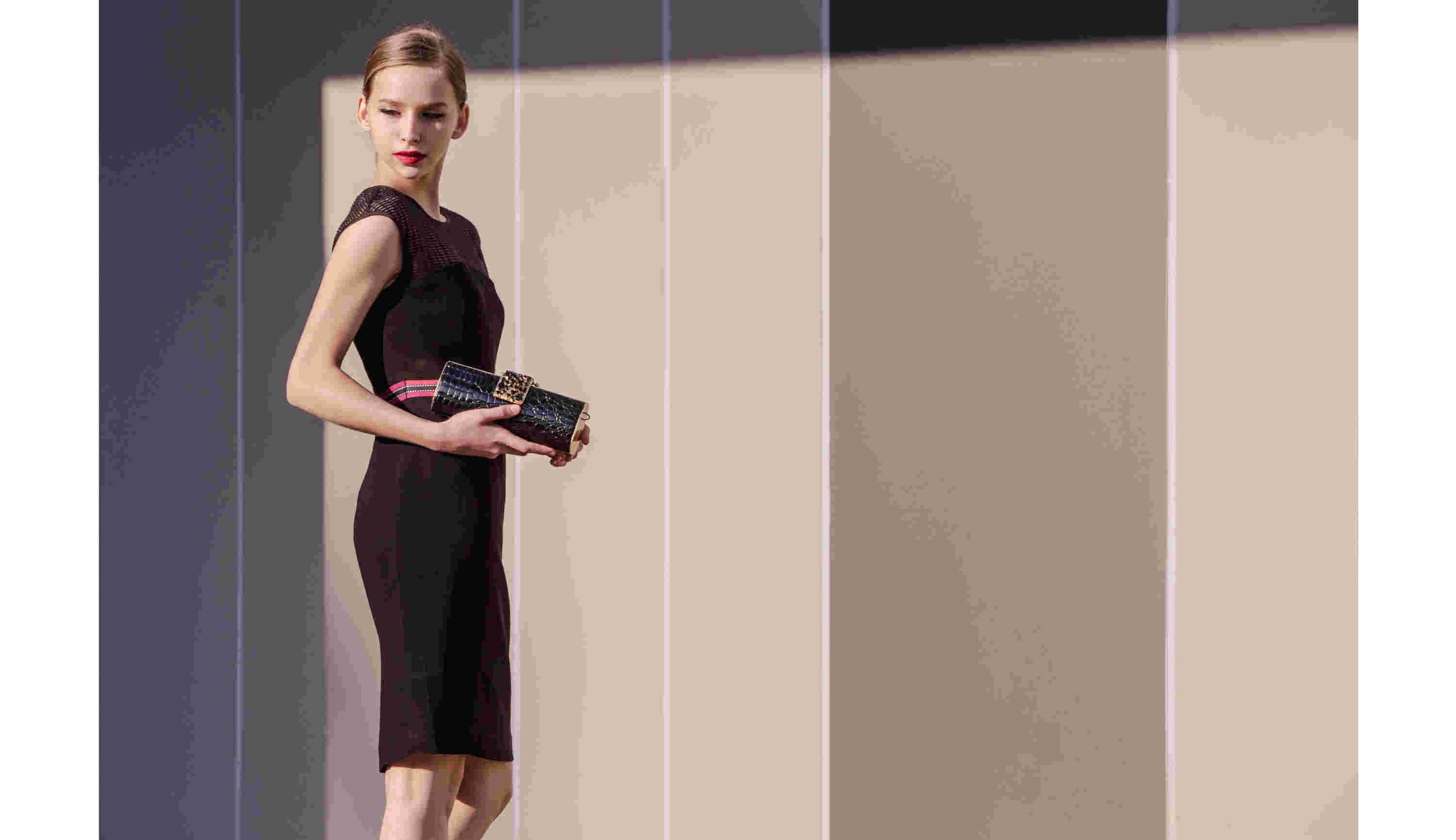 BLUM - 업무용 패션 - 블랙 메쉬 인서트 바디콘 드레스